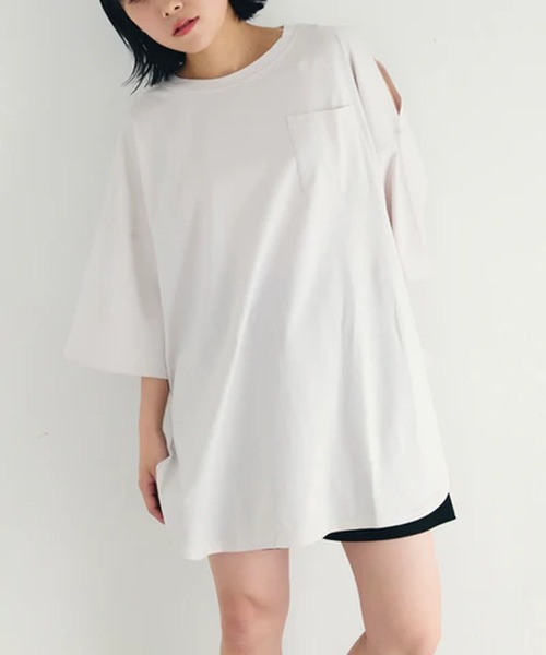 merrylatte（メリーラテ）の「肩空きラウンドTシャツ【IROHANI】（Tシャツ/カットソー・レディース・ベージュ/ホワイト/グレー・FREE）」の12枚目の写真