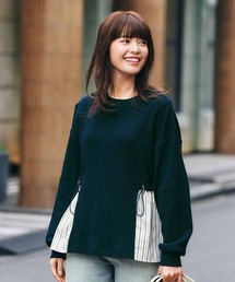 リブ イン コンフォート 伸びやかで着心地のよいワッフル素材のきれいめ切り替えトップス