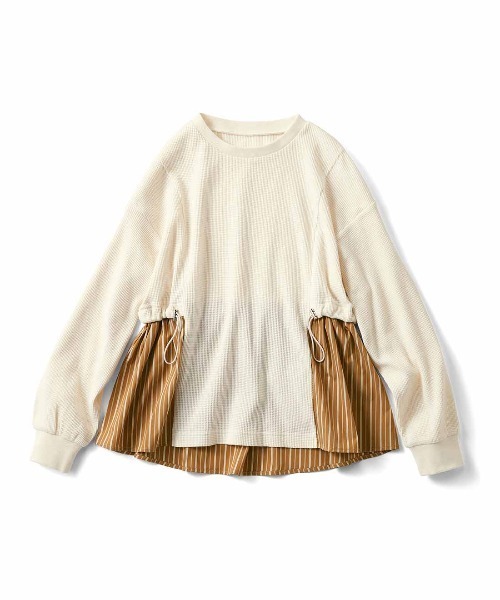 Live in comfort(リブインコンフォート)の「リブ イン コンフォート 伸びやかで着心地のよいワッフル素材のきれいめ切り替えトップス(Tシャツ/カットソー・レディース・ネイビー系/ベージュ系その他・LL/L/M/S/3L)」の12枚目の写真