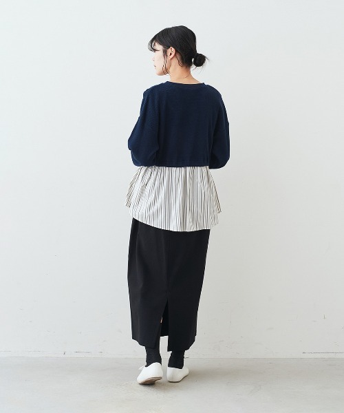 Live in comfort(リブインコンフォート)の「リブ イン コンフォート 伸びやかで着心地のよいワッフル素材のきれいめ切り替えトップス(Tシャツ/カットソー・レディース・ネイビー系/ベージュ系その他・LL/L/M/S/3L)」の9枚目の写真