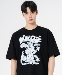 フードパーカーオーバーサイズ半袖Tシャツブラック