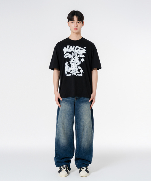 MOZMOZ（モズモズ）の「フードパーカーオーバーサイズ半袖Tシャツブラック（Tシャツ/カットソー・レディース・その他・1/2/3）」の2枚目の写真