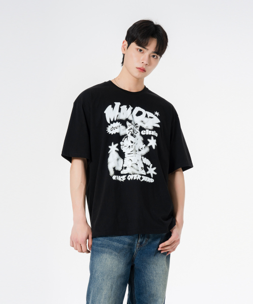 MOZMOZ（モズモズ）の「フードパーカーオーバーサイズ半袖Tシャツブラック（Tシャツ/カットソー・レディース・その他・1/2/3）」の3枚目の写真