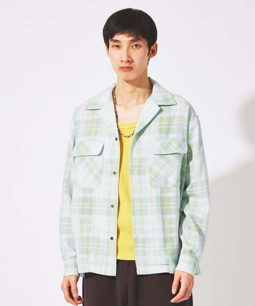 JOURNAL STANDARD(ジャーナルスタンダード)の「エアリー チェック オープンカラー シャツ(シャツ/ブラウス・メンズ・ライトグリーン/ホワイト×ホワイト/オレンジ/ブルー系その他・LARGE/MEDIUM)」の1枚目の写真