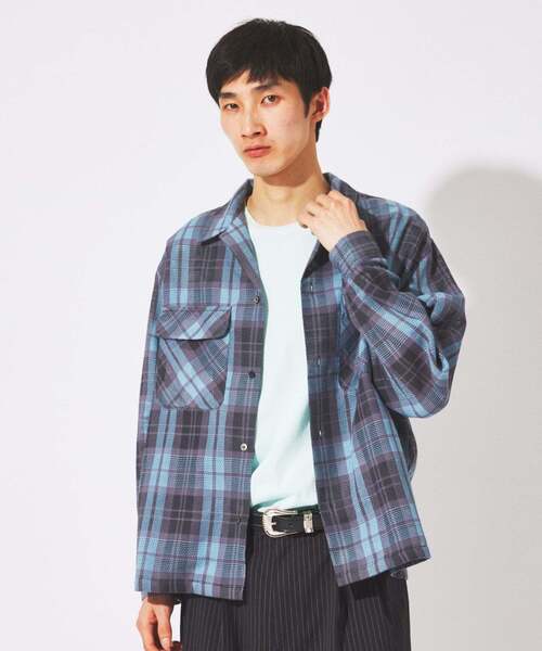 JOURNAL STANDARD(ジャーナルスタンダード)の「エアリー チェック オープンカラー シャツ(シャツ/ブラウス・メンズ・ライトグリーン/ホワイト×ホワイト/オレンジ/ブルー系その他・LARGE/MEDIUM)」の3枚目の写真