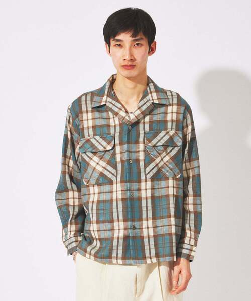 JOURNAL STANDARD(ジャーナルスタンダード)の「エアリー チェック オープンカラー シャツ(シャツ/ブラウス・メンズ・ライトグリーン/ホワイト×ホワイト/オレンジ/ブルー系その他・LARGE/MEDIUM)」の2枚目の写真