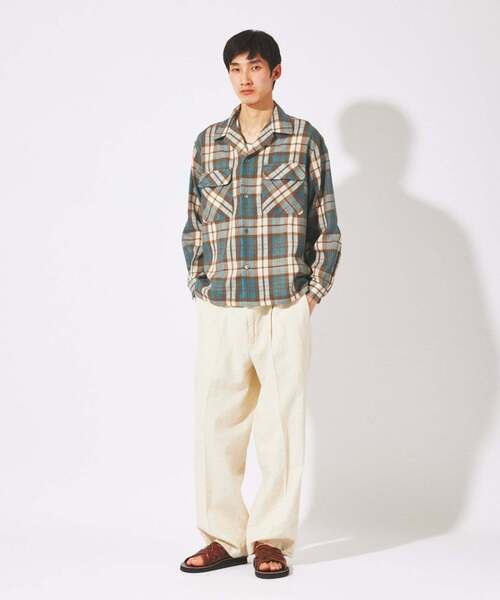 JOURNAL STANDARD(ジャーナルスタンダード)の「エアリー チェック オープンカラー シャツ(シャツ/ブラウス・メンズ・ライトグリーン/ホワイト×ホワイト/オレンジ/ブルー系その他・LARGE/MEDIUM)」の6枚目の写真