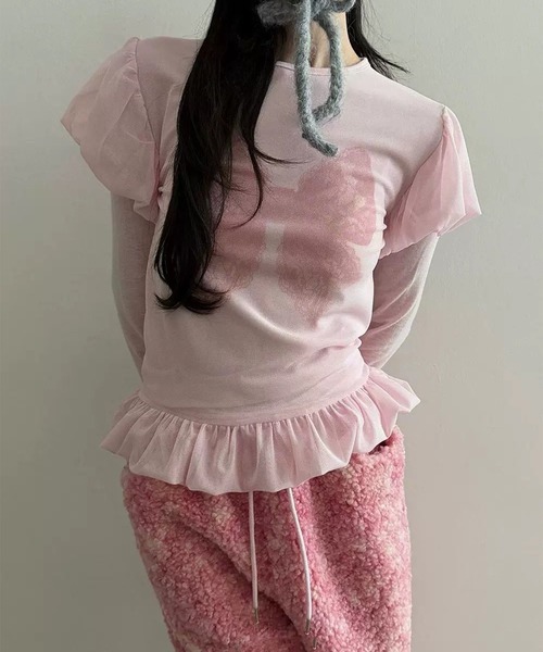 leune(ルネ)の「レイヤードバルーンリボントップス(Tシャツ/カットソー・レディース・オフホワイト/ブラック/ピンク・FREE)」の4枚目の写真