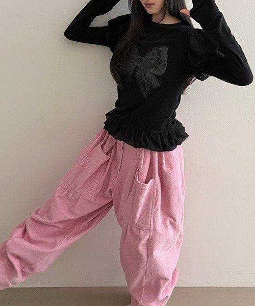 leune(ルネ)の「レイヤードバルーンリボントップス(Tシャツ/カットソー・レディース・オフホワイト/ブラック/ピンク・FREE)」の8枚目の写真