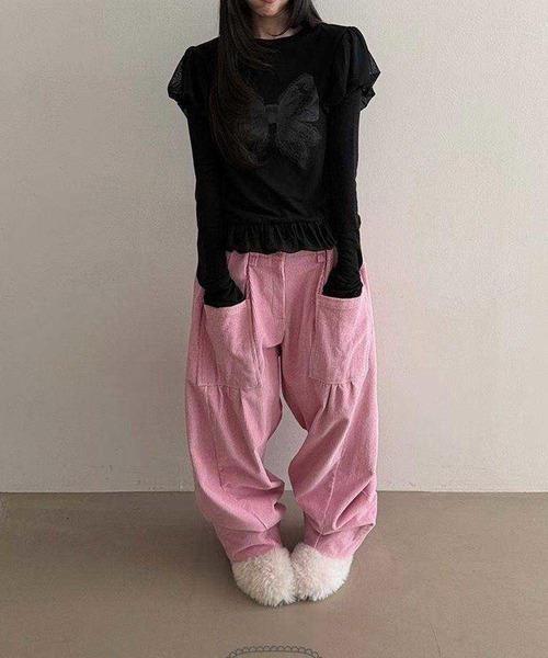 leune(ルネ)の「レイヤードバルーンリボントップス(Tシャツ/カットソー・レディース・オフホワイト/ブラック/ピンク・FREE)」の9枚目の写真
