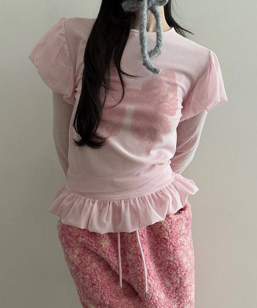 leune(ルネ)の「レイヤードバルーンリボントップス(Tシャツ/カットソー・レディース・オフホワイト/ブラック/ピンク・FREE)」の13枚目の写真