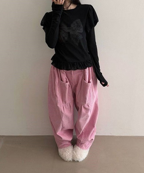 leune(ルネ)の「レイヤードバルーンリボントップス(Tシャツ/カットソー・レディース・オフホワイト/ブラック/ピンク・FREE)」の16枚目の写真