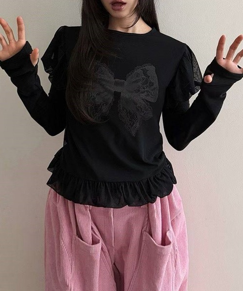 leune(ルネ)の「レイヤードバルーンリボントップス(Tシャツ/カットソー・レディース・オフホワイト/ブラック/ピンク・FREE)」の17枚目の写真