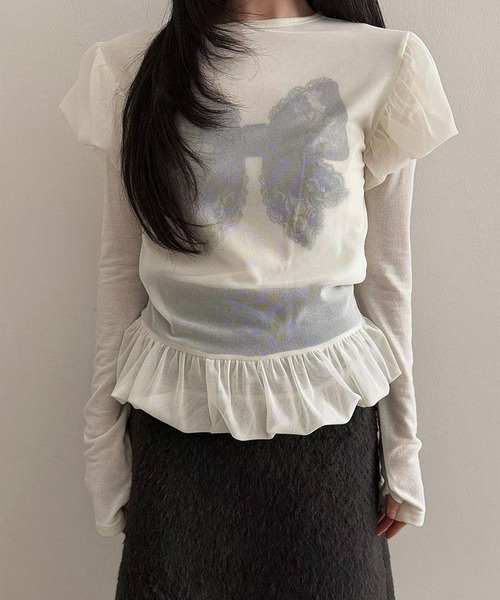 leune(ルネ)の「レイヤードバルーンリボントップス(Tシャツ/カットソー・レディース・オフホワイト/ブラック/ピンク・FREE)」の18枚目の写真