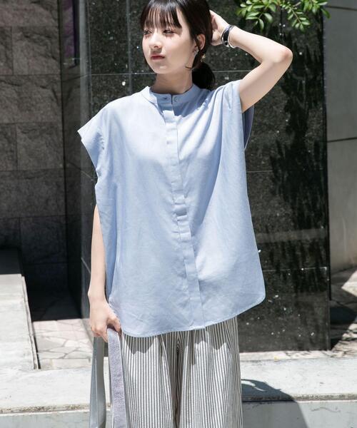 ITEMS URBANRESEARCH(アイテムズ アーバンリサーチ)の「リネン混タックフレンチスリーブシャツ(シャツ/ブラウス・レディース・ブラック/ホワイト/ライトブルー/カーキ・FREE)」の7枚目の写真