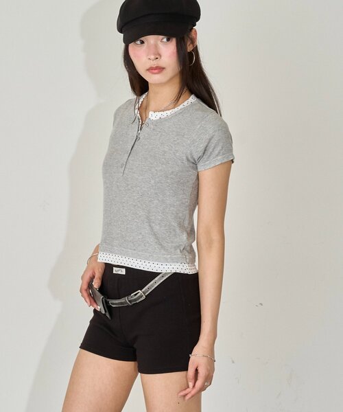 WHO'S WHO gallery（フーズフーギャラリー）の「レイヤードヘンリーS/Sトップス（Tシャツ/カットソー・レディース・イエロー/ネイビー/グレー/ブラック/アイボリー/サックスブルー/ピンク・FREE）」の18枚目の写真