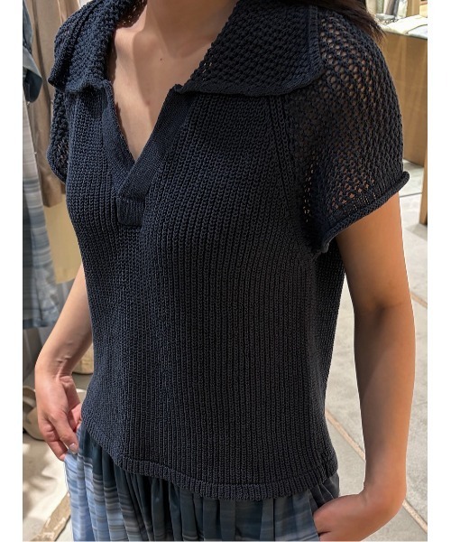 RIM.ARK(リムアーク)の「Linen mix open collar tops リネン ミックス オープン カラー トップス(ニット/セーター・レディース・ブラック/ライトベージュ/ダークブルー・FREE)」の3枚目の写真