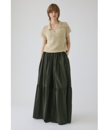 Linen mix open collar tops リネン ミックス オープン カラー トップス