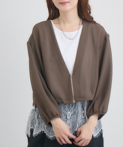 KATHARINE ROSS(キャサリンロス)の「Vネックジップメッシュカーデ(カーディガン/ボレロ・レディース・ブラウン/ベージュ/ブラック・FREE)」の1枚目の写真