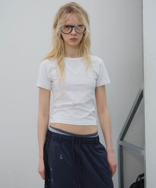 LCDC TM(エルシーディーシーティーエム)の「DOUBLE LAYER V-NECK TOP (WHITE)(Tシャツ/カットソー・レディース・その他・MEDIUM/SMALL)」の5枚目の写真