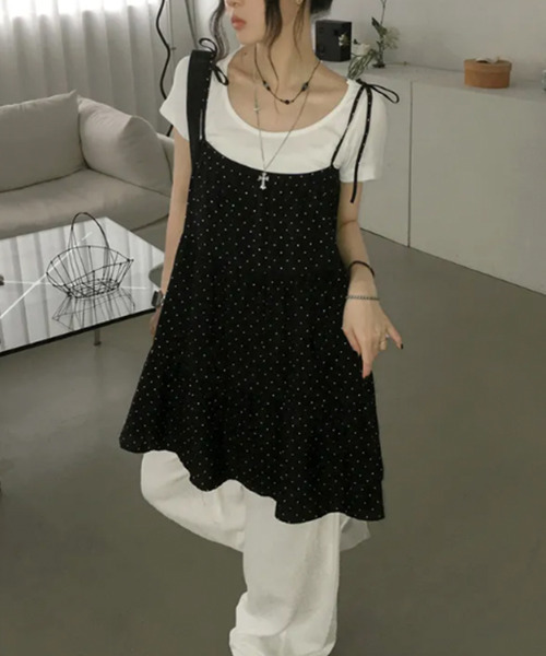 VIVID LADY(ビビッドレディー)の「ドット リボンストラップ フレアミニワンピース(ワンピース・レディース・ブラック・FREE)」の10枚目の写真