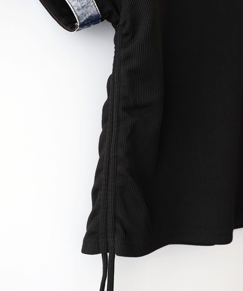 SpRay（スプレイ）の「テレコデニム切替ショートスリーブスキッパートップス（Tシャツ/カットソー・レディース・ネイビー/アイボリー/グレー/ブラック・FREE）」の21枚目の写真