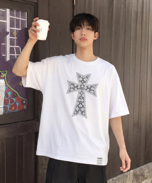 セール】[ユニセックス]ドットクロス_Fレース半袖Tシャツ_2カラー（T