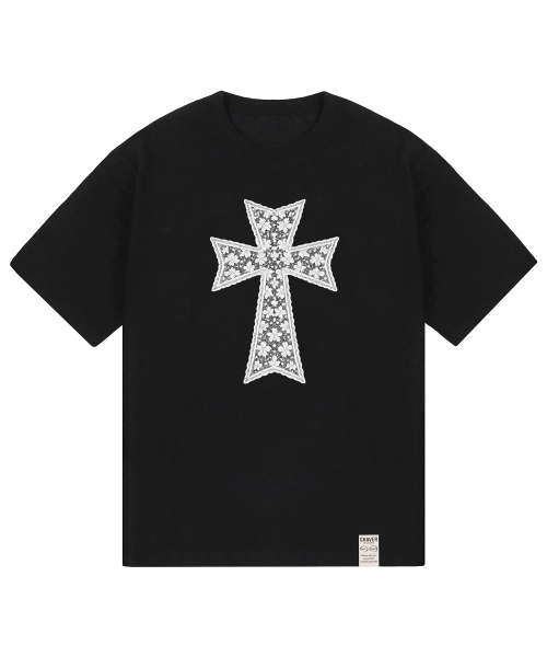 GRAVER（グレーバー）の「[ユニセックス]ドットクロス_Fレース半袖Tシャツ_2カラー（Tシャツ/カットソー・レディース・ブラック/ホワイト・SMALL/MEDIUM/LARGE）」の8枚目の写真
