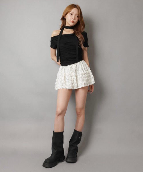 SPINNS（スピンズ）の「【2セットアイテム】タイ付き半袖カットソー/ギャザー（Tシャツ/カットソー・レディース・チャコール/ブラック/ホワイト・ONESIZE）」の14枚目の写真