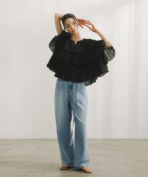 URBAN RESEARCH DOORS（アーバンリサーチドアーズ）の「Cotton Frill Blouse（シャツ/ブラウス・レディース・ブラック・FREE）」の4枚目の写真