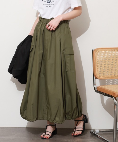 EGLANTINE(エグランティーヌ)の「EGLANTINE バルーンカーゴスカート(スカート・レディース・カーキ/ブラック・38)」の1枚目の写真
