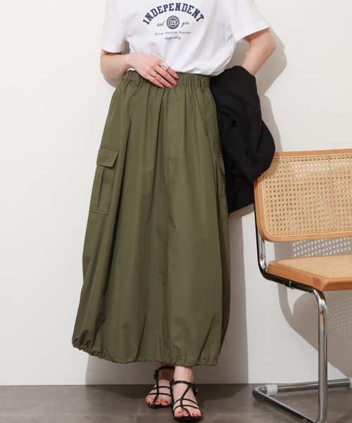 EGLANTINE(エグランティーヌ)の「EGLANTINE バルーンカーゴスカート(スカート・レディース・カーキ/ブラック・38)」の3枚目の写真