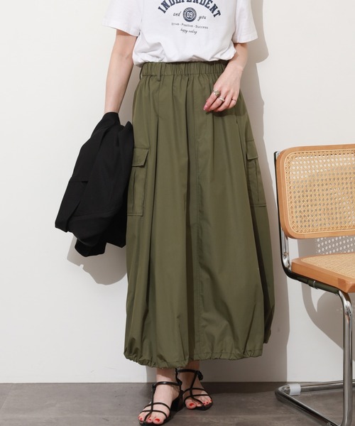 EGLANTINE(エグランティーヌ)の「EGLANTINE バルーンカーゴスカート(スカート・レディース・カーキ/ブラック・38)」の4枚目の写真