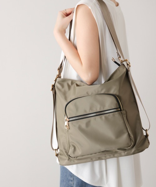 Bou Jeloud（ブージュルード）の「ナイロン２ＷＡＹバッグ（ショルダーバッグ・レディース・グレイッシュベージュ/ブラック・ONESIZE）」の14枚目の写真