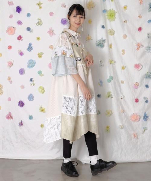 ScoLar（スカラー）の「162617：ストライプorチェック パンダ刺繍キャミワンピース（ワンピース・レディース・ブラック/アイボリー・M）」の5枚目の写真