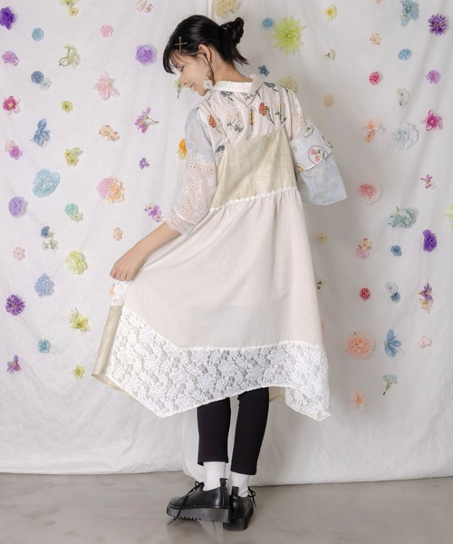 ScoLar（スカラー）の「162617：ストライプorチェック パンダ刺繍キャミワンピース（ワンピース・レディース・ブラック/アイボリー・M）」の6枚目の写真