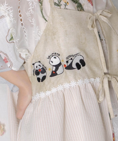 ScoLar（スカラー）の「162617：ストライプorチェック パンダ刺繍キャミワンピース（ワンピース・レディース・ブラック/アイボリー・M）」の8枚目の写真