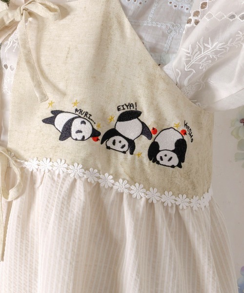ScoLar（スカラー）の「162617：ストライプorチェック パンダ刺繍キャミワンピース（ワンピース・レディース・ブラック/アイボリー・M）」の9枚目の写真