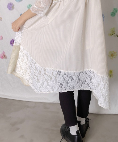 ScoLar（スカラー）の「162617：ストライプorチェック パンダ刺繍キャミワンピース（ワンピース・レディース・ブラック/アイボリー・M）」の11枚目の写真