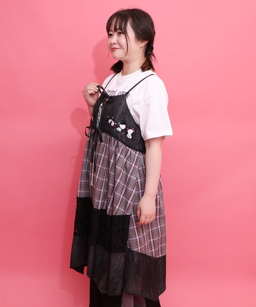 ScoLar（スカラー）の「162617：ストライプorチェック パンダ刺繍キャミワンピース（ワンピース・レディース・ブラック/アイボリー・M）」の15枚目の写真