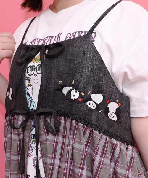 ScoLar（スカラー）の「162617：ストライプorチェック パンダ刺繍キャミワンピース（ワンピース・レディース・ブラック/アイボリー・M）」の17枚目の写真