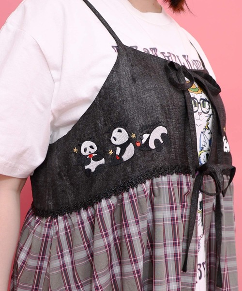 ScoLar（スカラー）の「162617：ストライプorチェック パンダ刺繍キャミワンピース（ワンピース・レディース・ブラック/アイボリー・M）」の18枚目の写真