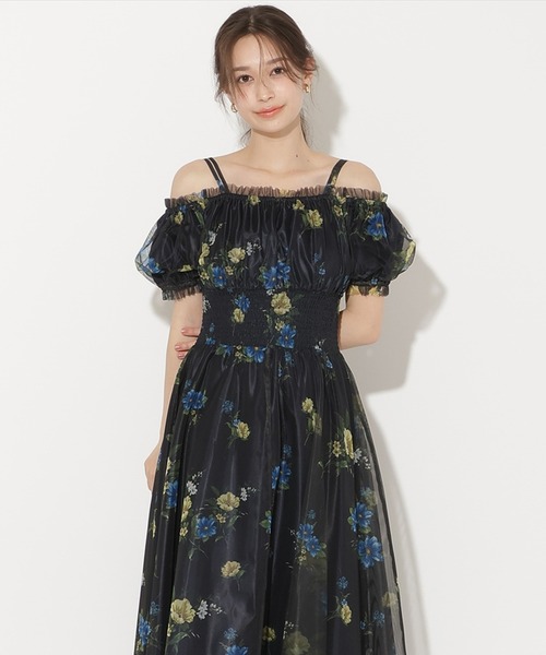 WILLSELECTION（ウィルセレクション）の「フラワーメッシュオフショルワンピース（ワンピース・レディース・ネイビー/ピンク/ホワイト/サックスブルー・FREE）」の3枚目の写真