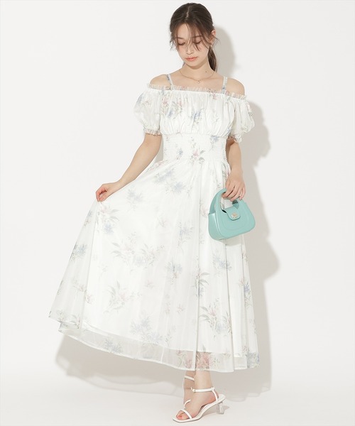 WILLSELECTION（ウィルセレクション）の「フラワーメッシュオフショルワンピース（ワンピース・レディース・ネイビー/ピンク/ホワイト/サックスブルー・FREE）」の2枚目の写真