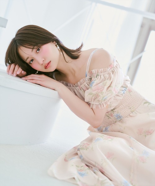 WILLSELECTION（ウィルセレクション）の「フラワーメッシュオフショルワンピース（ワンピース・レディース・ネイビー/ピンク/ホワイト/サックスブルー・FREE）」の6枚目の写真