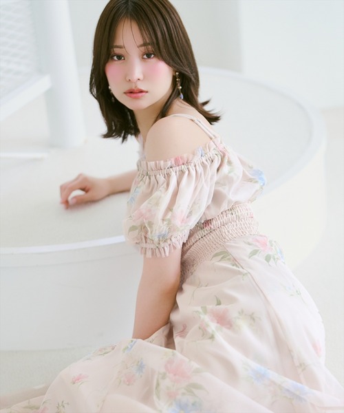 WILLSELECTION（ウィルセレクション）の「フラワーメッシュオフショルワンピース（ワンピース・レディース・ネイビー/ピンク/ホワイト/サックスブルー・FREE）」の7枚目の写真