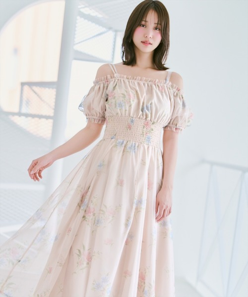 WILLSELECTION（ウィルセレクション）の「フラワーメッシュオフショルワンピース（ワンピース・レディース・ネイビー/ピンク/ホワイト/サックスブルー・FREE）」の5枚目の写真
