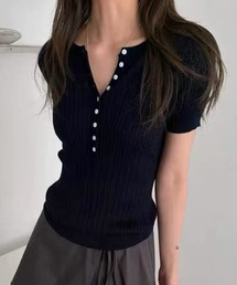 Henley cable knit tops