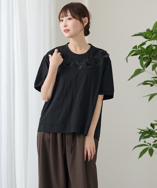 DAYRA(デイラ)の「DAYRA フラワー レース 半袖 カットソー トップス(Tシャツ/カットソー・レディース・ホワイト/ブラック・FREE)」の8枚目の写真