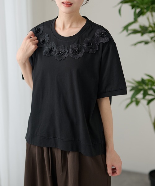 DAYRA(デイラ)の「DAYRA フラワー レース 半袖 カットソー トップス(Tシャツ/カットソー・レディース・ホワイト/ブラック・FREE)」の9枚目の写真
